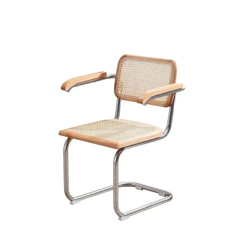 Высококачественное деревянное кресло из ротанга с металлическими ножками в скандинавском стиле, мебель для японского, корейского кафе, балкона, кабинета, ресторана, Плетеный обеденный стул