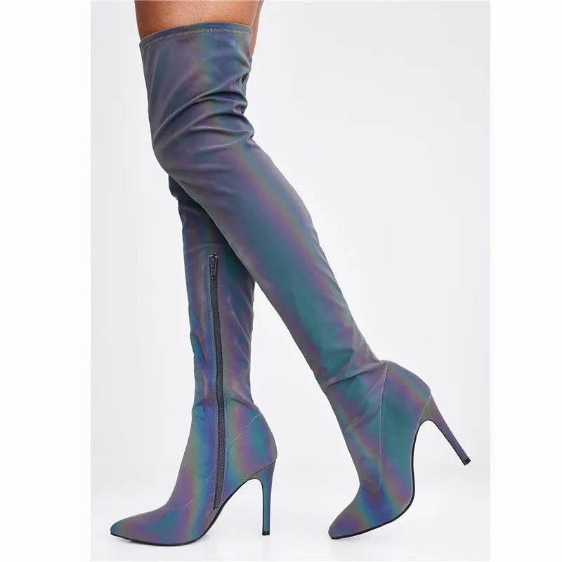 WETKISS 2019 Autumn Winter Fashion Women Shoes Blue High Heel Boots Sexy Women Over the Knee Boots Thigh High Boots for Party