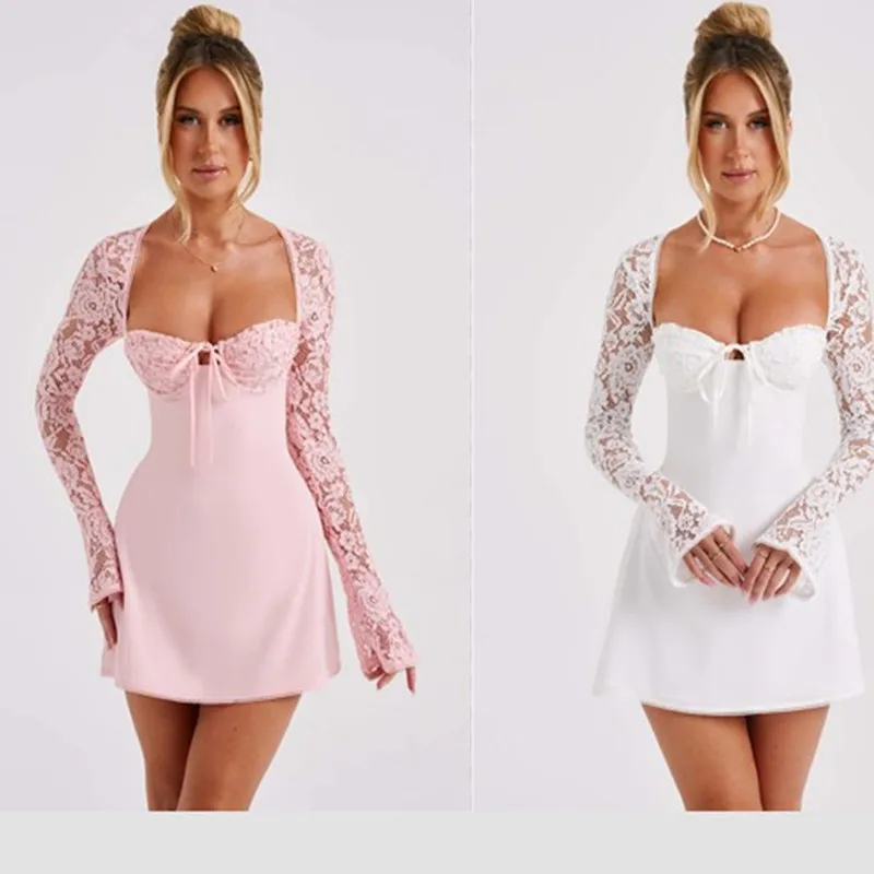 Elegant Lace Dress With Open Back And Long Sleeves 2024 European And American Style