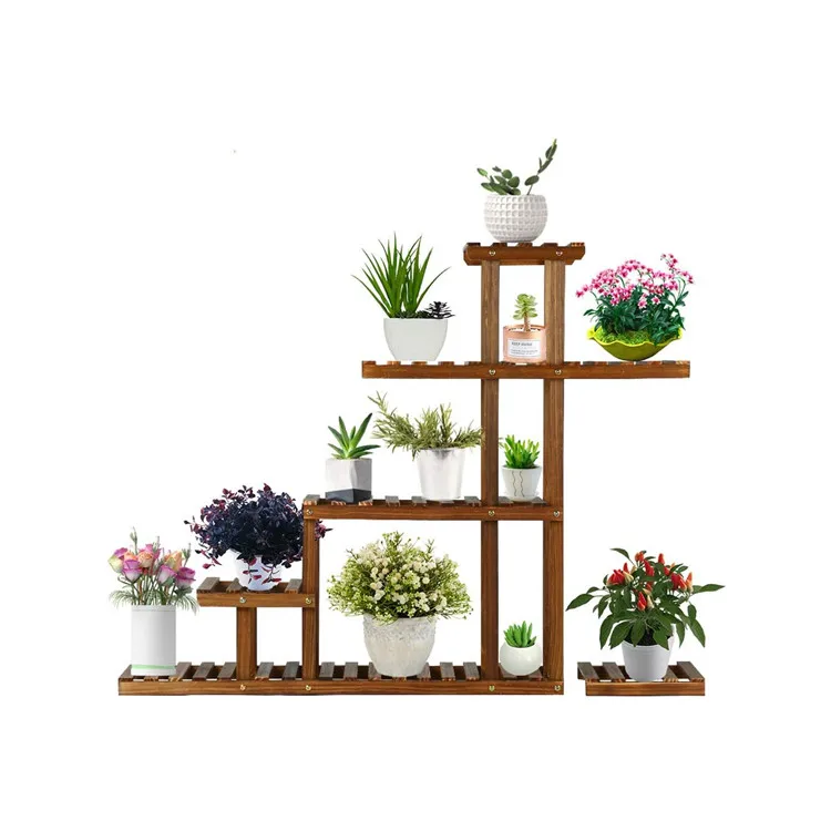 Wholesale 4 Tiered Corner Plant  Shelf  Flower Pot Stand Wooden Flower Stand For Home Patio