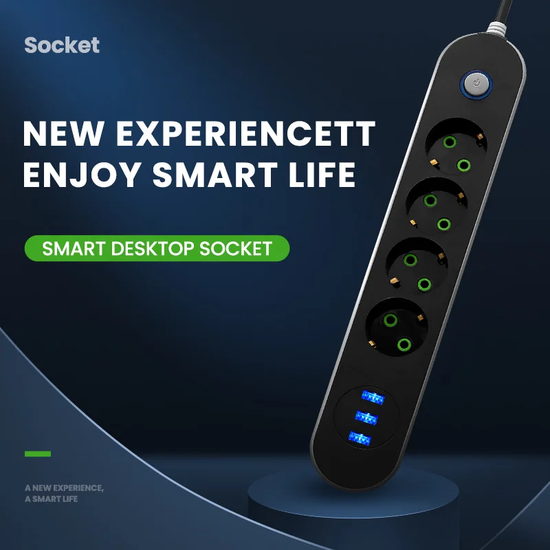 2500W EU Plug AC Outlet Multiprise Power Strip 2m Extension Cord Electrical Socket Network Filter With USB Ports Fast Charging