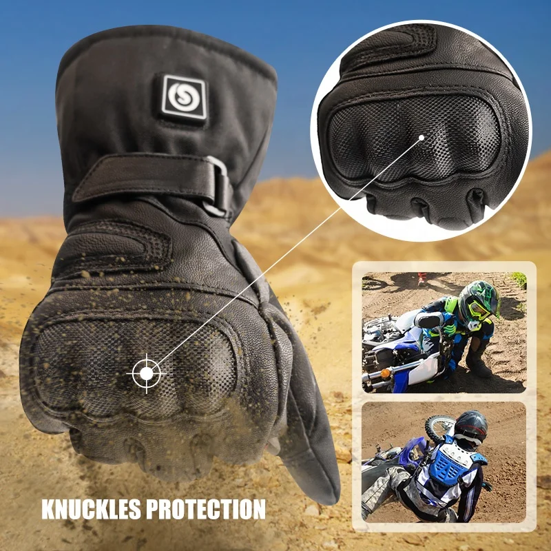 Winter Men Motorcycle Rechargeable Genuine Leather Motorbike Electric Heated Gloves