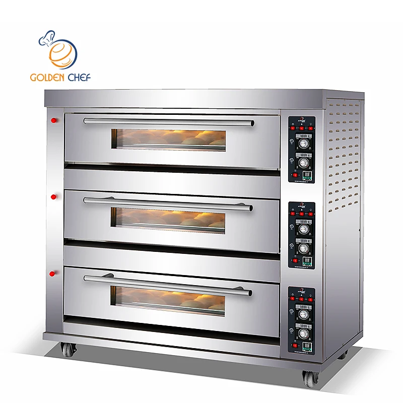Golden Chef Top Commercial Baking Oven Machine Mechanical Control Professional 3 Deck 6 Trays Bakery Gas Oven