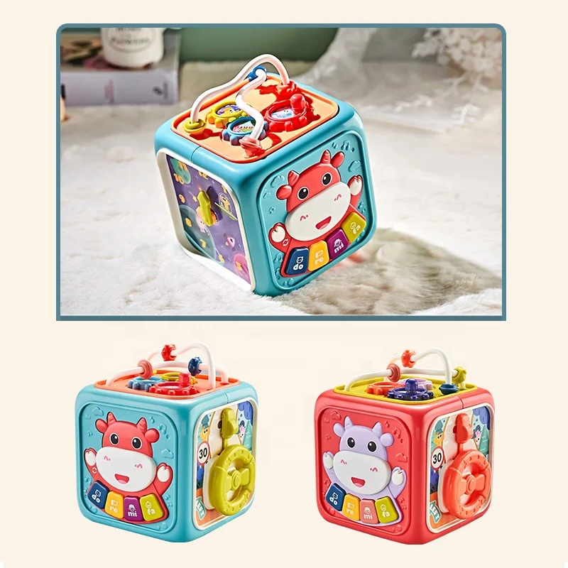 Samtoy Education Montessori Toddler 6 in 1 Plastic Learning Toy Kids Baby Hexahedron Activity Cube