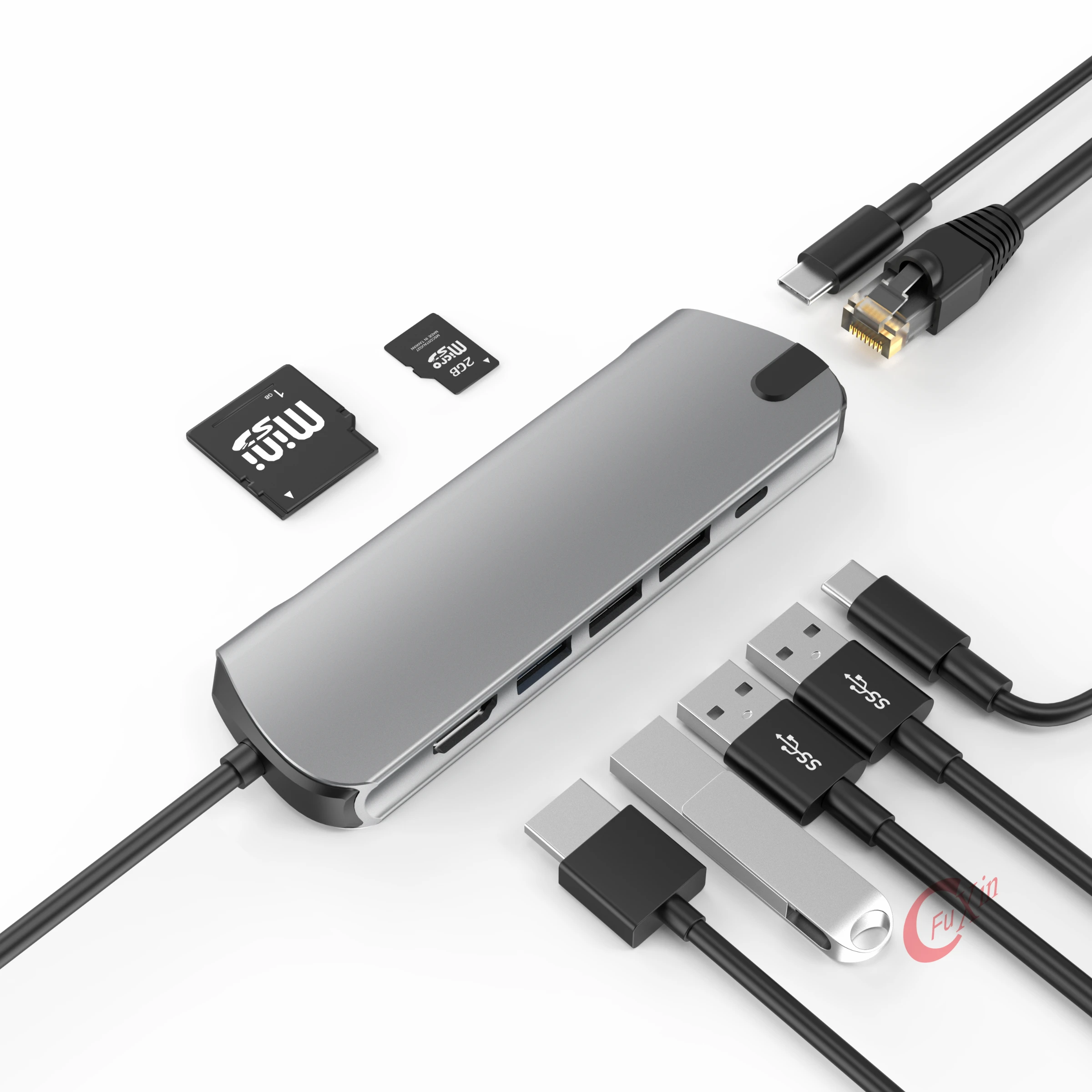 Multiport 4 5 7 8 usb c hub 9 in 1 RJ45 HDMI 4K 60HZ AJ3.5 usb c to usb c data transfer hub