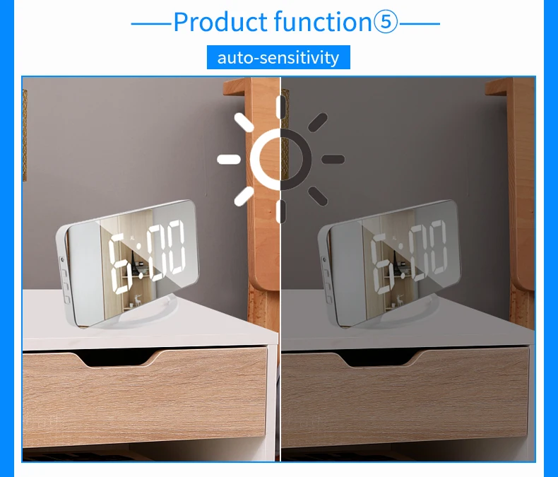 Display time alarm clock with bed shaker waking heavy sleepers led mirror vibration alarm clock