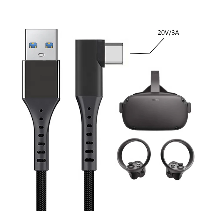 5M 90 Degree Right Angle Elbow 60W USB 3.0 A to C VR Cable for Oculus Quest 2