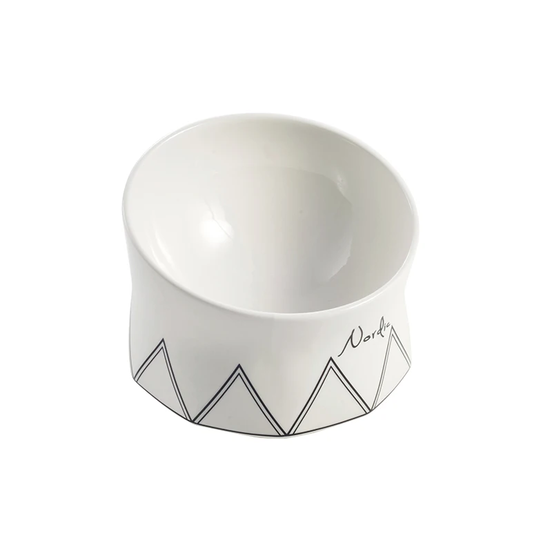 Factory Supply Portable Food And Water Non-toxic Tall Striped Ceramic Pet Bowl