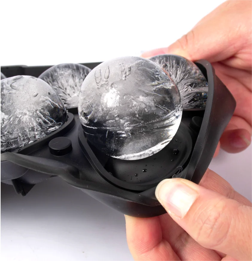 Custom Logo Food-Grade Silicone 6-Ball round Ice Cube Tray Mold Durable Silicon Ice Ball Maker with Lids for Freezer Use