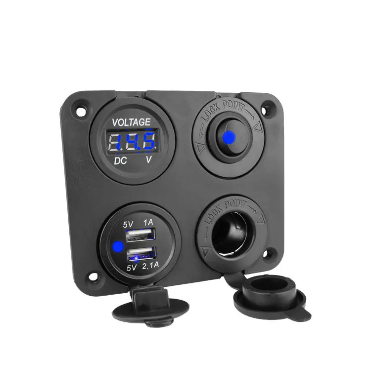 4 In 1 12V Dual USB Socket Charger 3.1A LED Voltmeter 5V Power OutletCar Charger Adapter Panel For Car