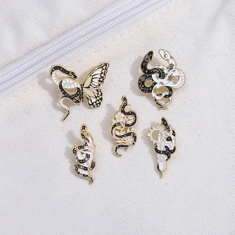 Butterfly Snake Hard Enamel Pins Punk Gothic Animal Cartoon Brooches Lapel Badges Clothes Backpack Accessories Jewelry Gift