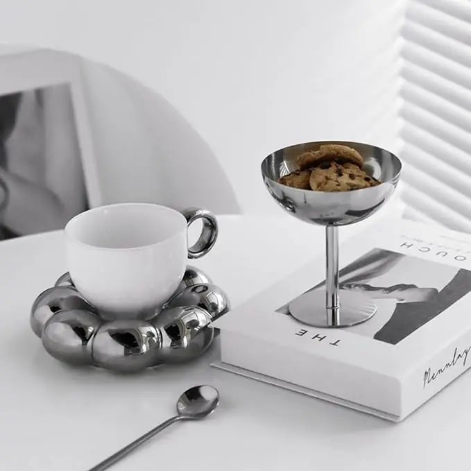 Gold Stainless Steel Ice Cream Cup With Handle Can Hold Fruit Dessert Cookies Suitable for Restaurant Families