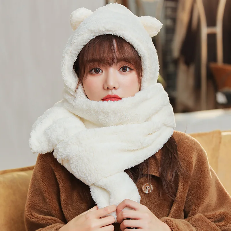 Winter scarf and hat set windproof warm rabbit ears cartoon cute winter hat and scarf and gloves hats gloves scarves