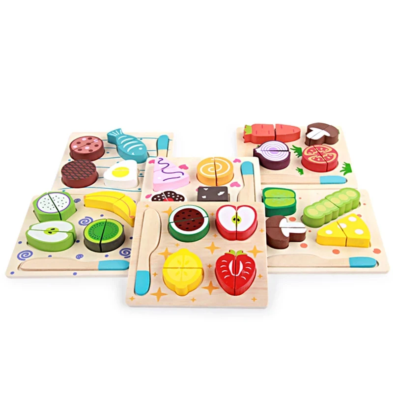 Wooden toys wooden kitchen cutting fruit and vegetables board real life toy 6 models kid children Educational baby toys