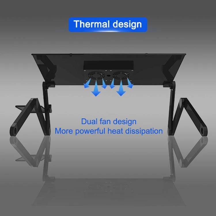2024 Home Office Outdoor Aluminum Folding Laptop Table With Cooling Fan Bed Side Table Portable Adjustable Folding Laptop Desk