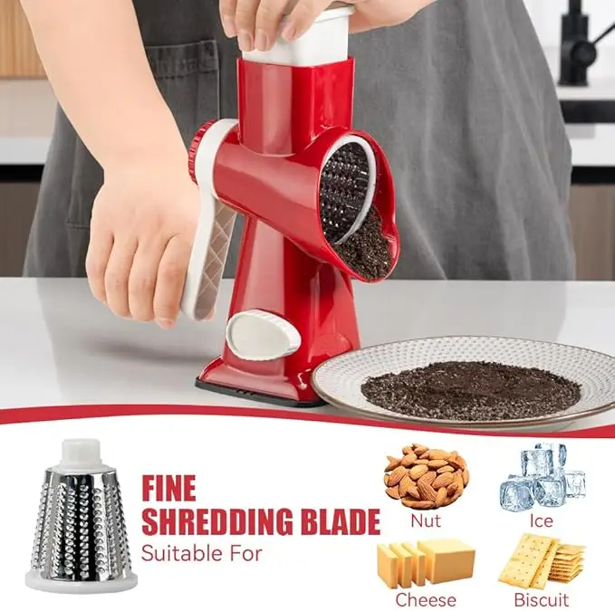 Dropshipping Shopify Rotary Cheese Grater with Handle Vegetable Cheese Shredder Slicer Grater for Kitchen 3 Changeable Blades