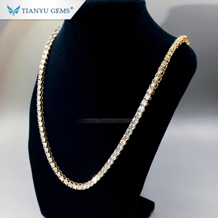 Роскошная мужская цепочка Tianyu Gem из твердого золота, ювелирные изделия в стиле хип-хоп 4,5 мм, круглый бриллиант с муассанитом, ожерелье для тенниса