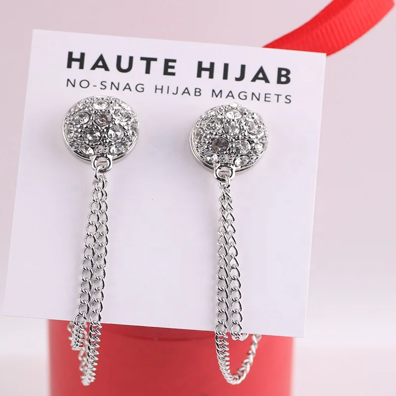 2021 new magnet buckle female Muslim strong magnetic hijab pin anti-glare buckle chain diamond brooch decoration