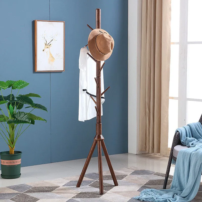 Bamboo Wooden Coat Rack Clothes Stand Garment Hanger with 8 Hooks Shelves for Hats Scarves Handbags