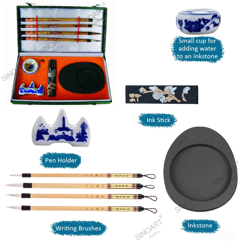SINOART Customizable Chinese Calligraphy Set 3 gift box packages Chinese Calligraphy Brush for Four treasures of study