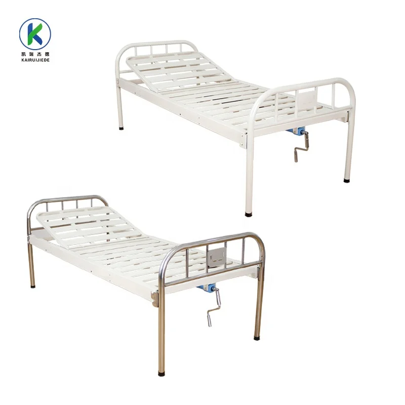 JIE DE Medical Single Crank Manual Stainless Steel Folding Nursing Flat Bed Hospital
