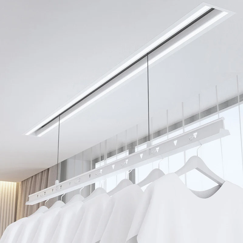 single pole electric remote control concealed install ceiling smart automatic lifting clothes drying rack with led lighting