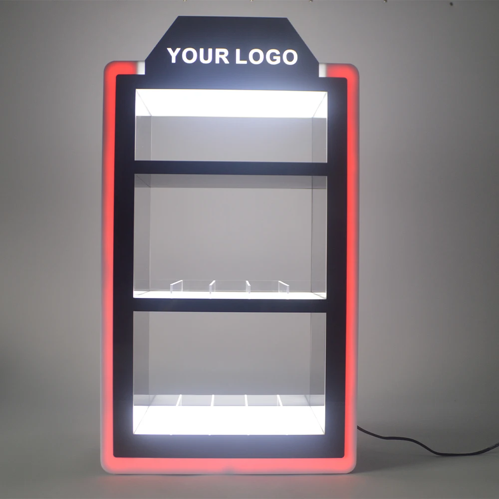 Free Sample Retail Store Factory RGB lights Custom Clear Acrylic Cigarette Lighter Hand-rolling Case Tobacco Display stand