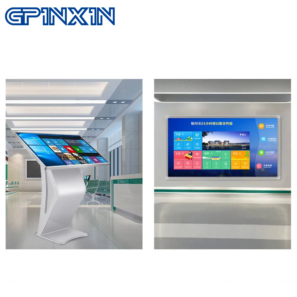 GPINXIN factory prices 21.5 32 43 49 55 inch display kiosk stand interactive information kiosk infrared Sensitive Touch Screen