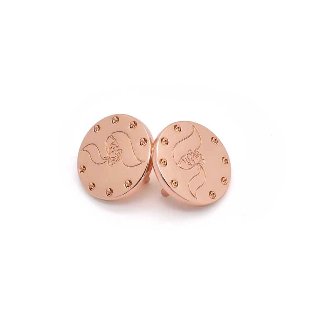 Аксессуары для одежды круглый металлический гравированный логотип на заказ розовое золото сумка этикетка фирменная бирка пластина