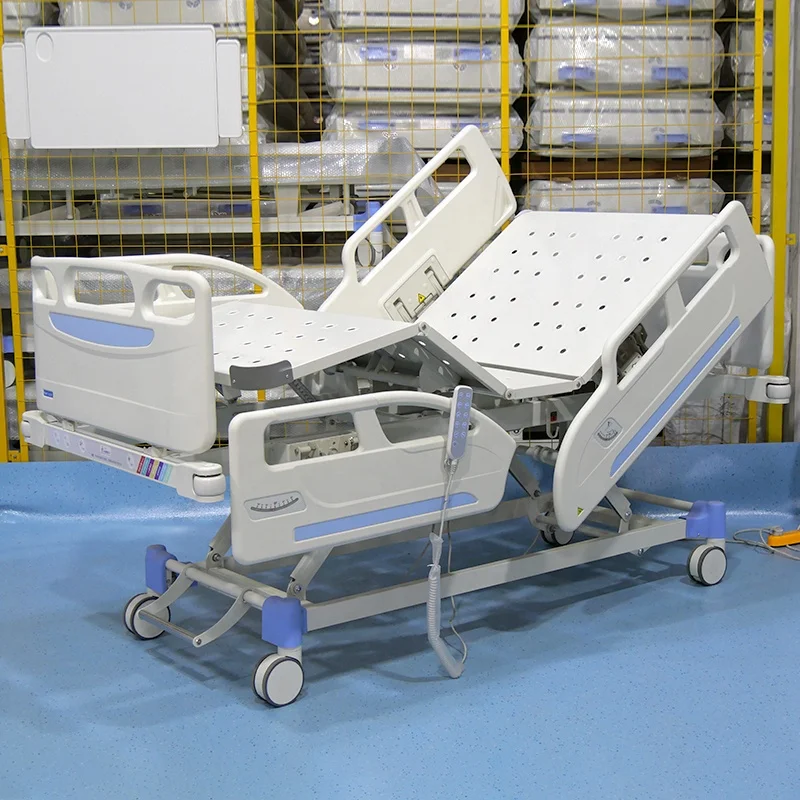 5 function bed metal hospital furniture patient bed White blue Medical nursing care bed