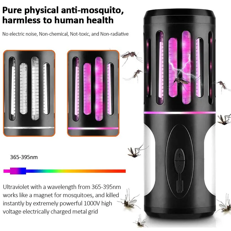 
Outdoor Camping Hiking Waterproof Rechargeable Plastic Repellent Electric Led USB Mosquito Killer Light Lamp 