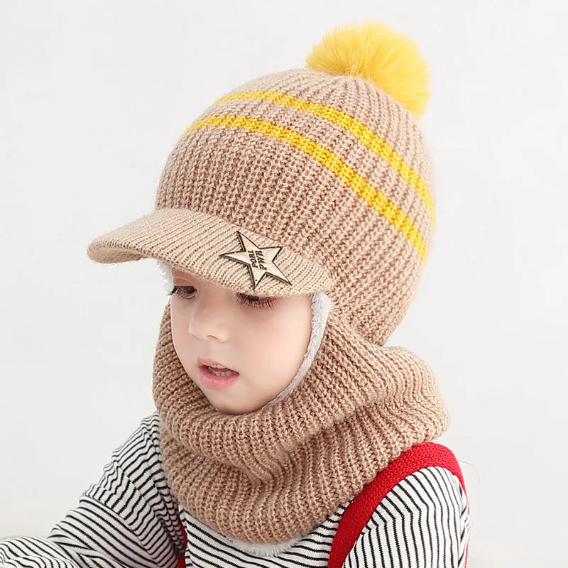 HT-1389 Factory Custom Wholesale Cute Warm 2022 Winter Hat Scarf Kids Knitted Baby Hats & Caps