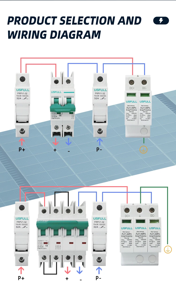 USFULL Hot Product DC Breaker DC MCB Solar 4 Pole 2 Pole 12V 24V 48V 300V 500V 600V 900V 1000V 1200V DC Circuit Breaker MCB