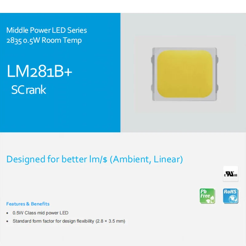 Samsung 73lm(@ 150mA) 3 В 0 5 Вт CRI 80 SMD светодиодный чип LM281B SC Диод SPMWH1228FD5WAV0SC SPMWH1228FD5WKV0SC