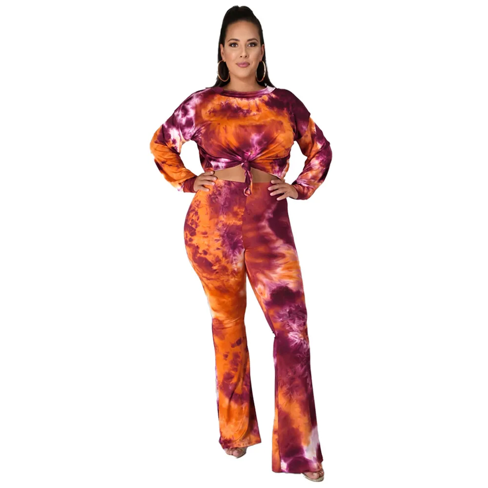Wholesale Fashion Custom Tie Dye Joggers Tracksuits Long Sleeve Two Pieces Sweat Sets Women Sweatshirt Clothing