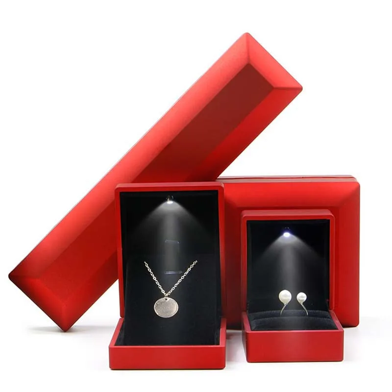 Latest Hot Custom Color Logo Plastic Jewelry Led Light Ring Box High End Ring Bracelet Pendant Bangle Jewellery Boxes With Light