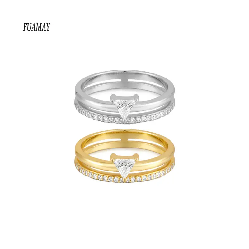 FUAMAY Custom 925 Sterling Silver rings Classic Design 18K Gold Plated Triangle Stacker Rings