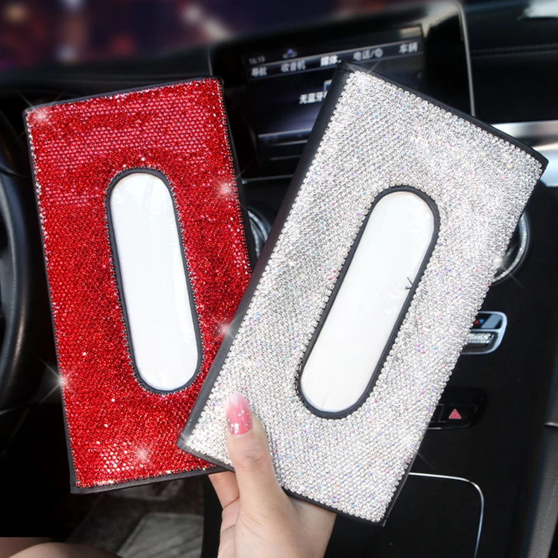 
Crystal Car Tissue Box Towel Sets Car Sun Visor Tissue Box Holder Auto Interior Storage Decoration Rhinestone Car Accessories 