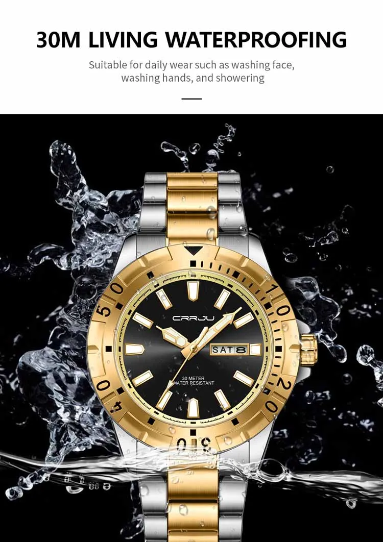 CRRJU 5028 fashion custom brand men quartz watch best Steel Strap waterproof week display advertising business watch supplier