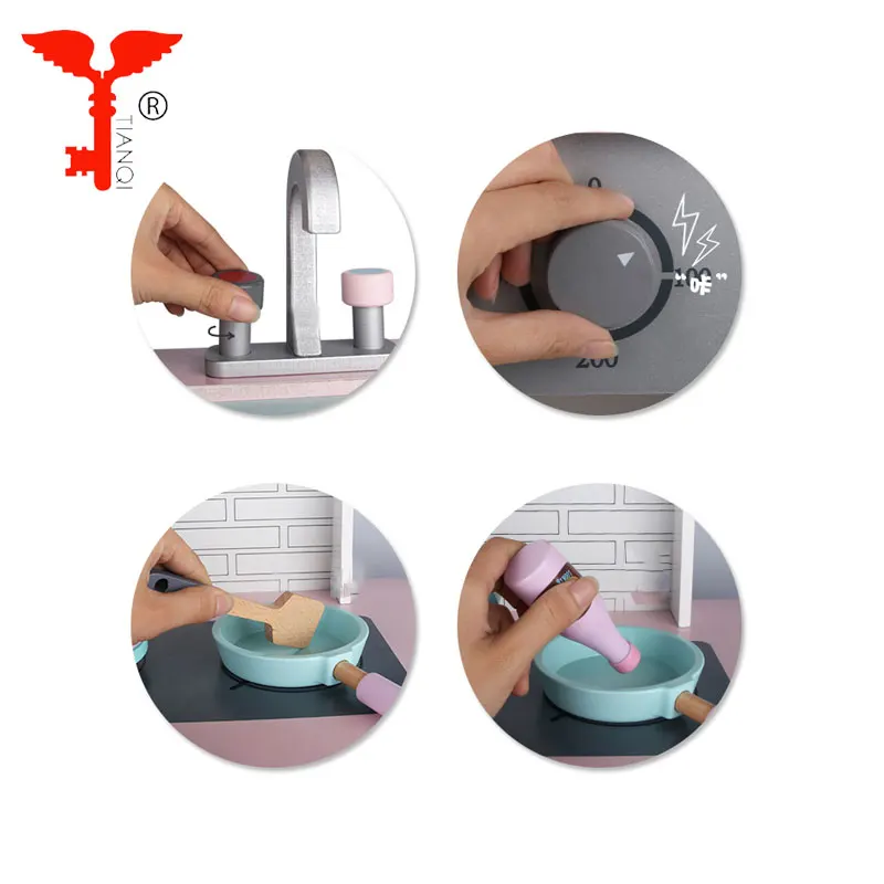 Contemporary kids wooden kitchen toy set for girls