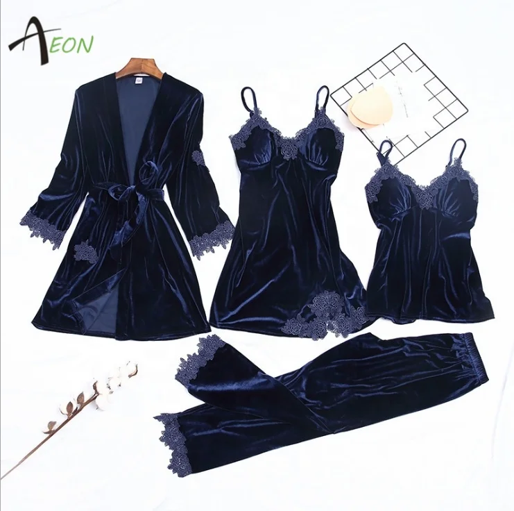Women Luxury Velvet Pajamas Set Flannelette Velvet Robe Lingerie