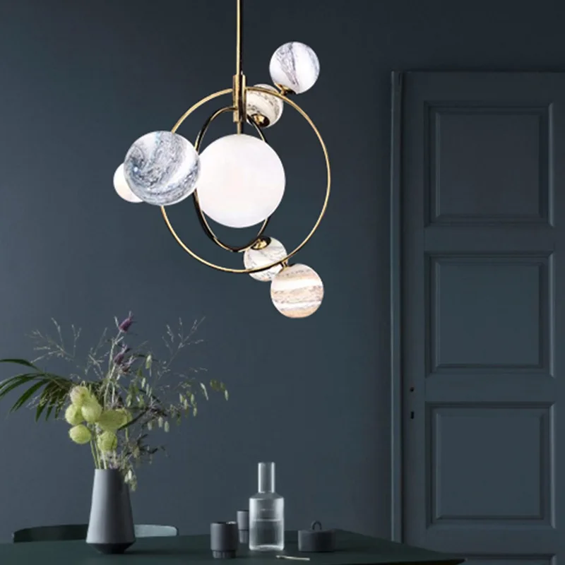 2021 Antique Space Shape Drop Light Led E27 Round Glass Shade Chandelier for Hotel Restaurant Dining Room