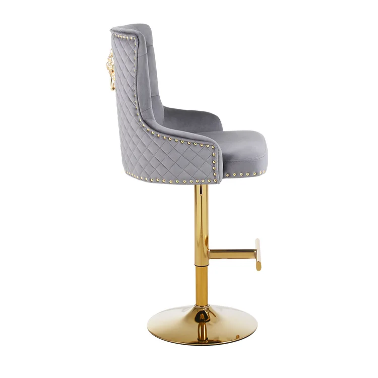 Square back velvet hand made bar chair Height adjustable chrome base restaurant bar stool