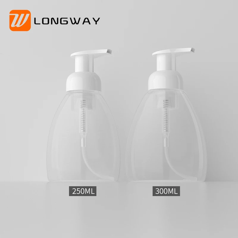 Wholesale PET 250ml 300ml plastic liquid dish soap foam mousse bottle with pump dispenser for face cleaner cosmetic packaging