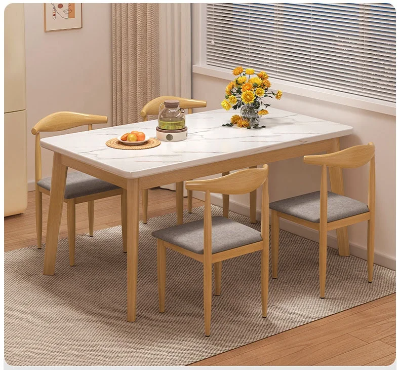 Dining table household small family type eating table solid wood leg table rectangular simple rental room