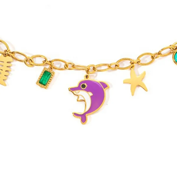 INS Summer Beach Jewelry Stainless Steel Ocean Star/Dolphin/Freshwater Pearl/Sea Turtle Pendant Clavicle Chain Necklace