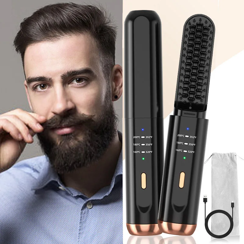 2 In 1 Hair Curler Flat Iron Wireless Electric Hot Comb Hair Straightener Cordless Hair Straightener Brush