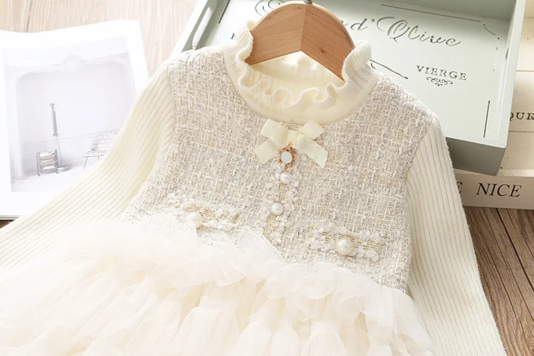 Sweet girl cake dress autumn new girl layered mesh yarn stitching dress