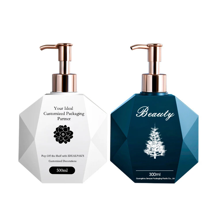 Shiny luxury PETG octagonal 200/300/500ml plastic lotion pump bottle for shampoo/body wash/hand sanitizer/hair