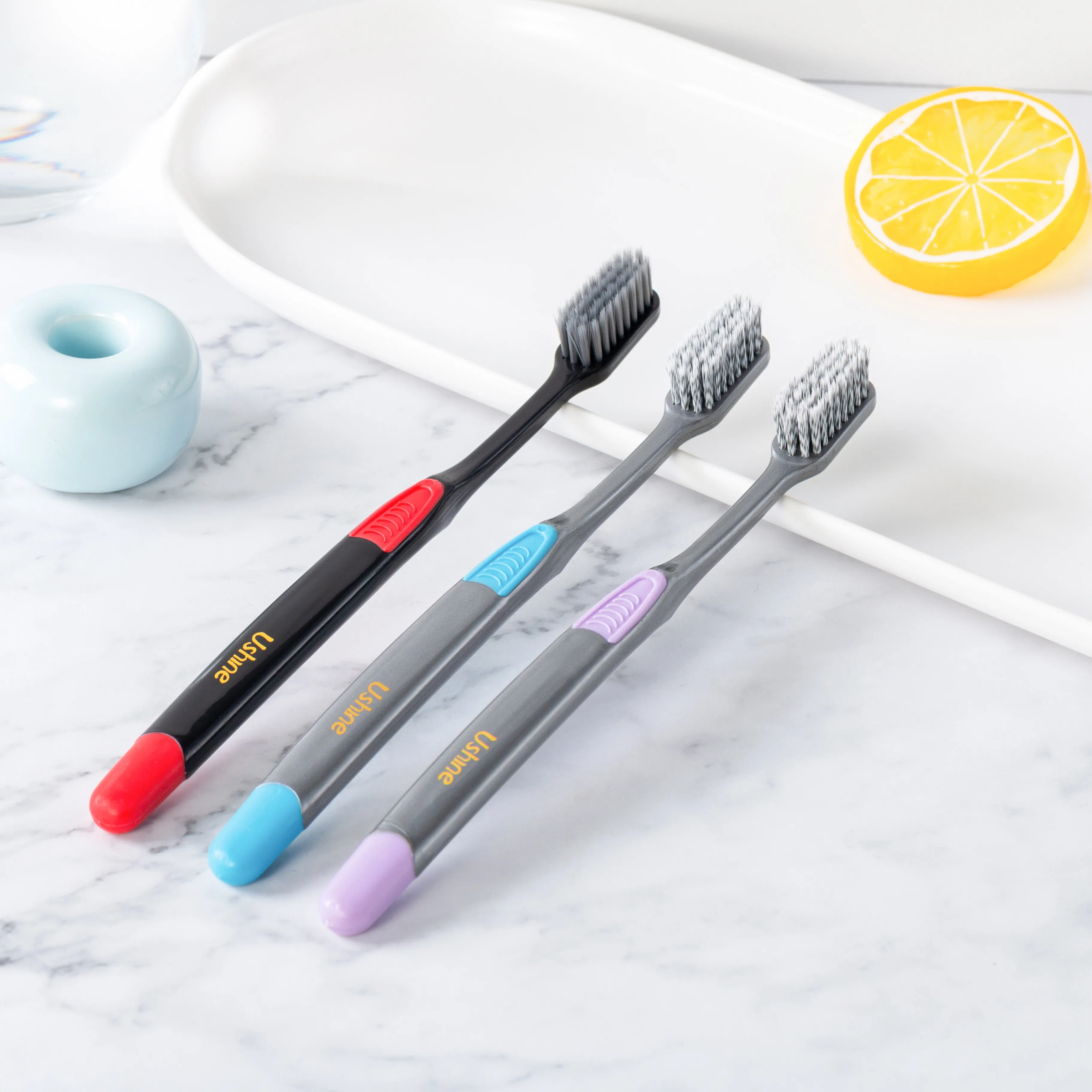 High quality ISO CE ROHS  approved massage gum adult toothbrush  double coloured bristles Wholesale OEM free sample Customized